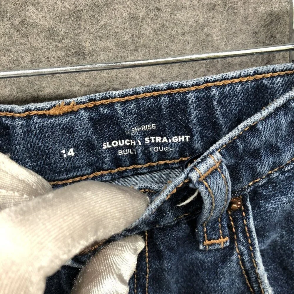 Uniqlo Girls Size 14 Slouchy Straight High Rise Jeans Distressed Blue‎ Youth
